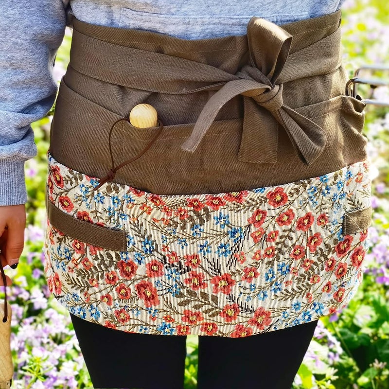 MILCIL Store Garden Apron for Woman, Serve Apron Cute, Flora Half Apron with 8 Pockets, Valentines Gift for Mom Wife Girlfriend - Image 2